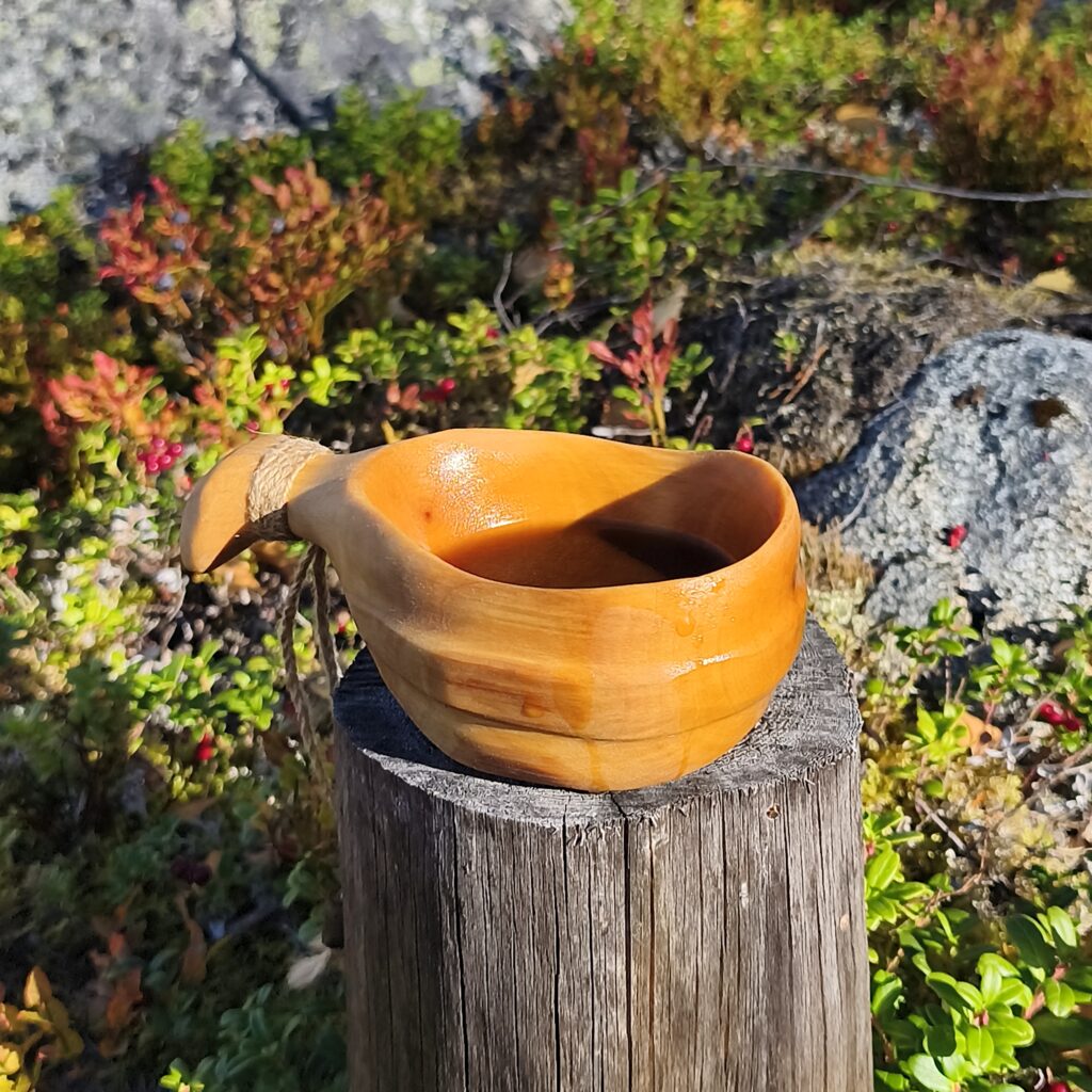 kuksa wooden cup hand carved in birch wood,