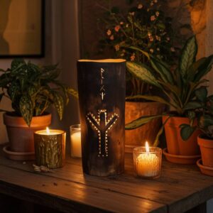 wooden table lamp with algiz rune hand carved in birch 21.10.2025 6