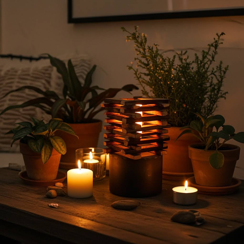 wooden table lamp hand carved by witaberget