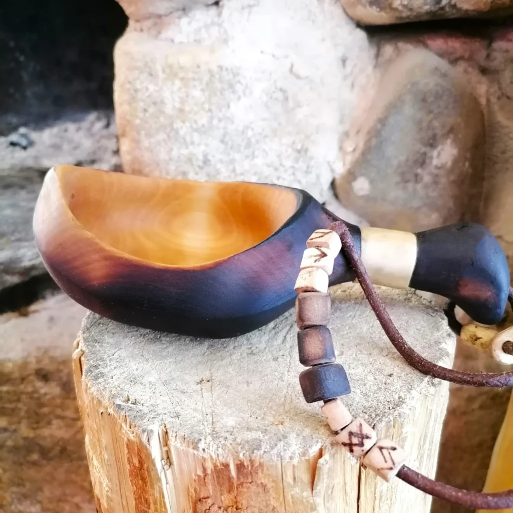 kuksa with reindeer horn hand carved in birch wood by witaberget in sweden