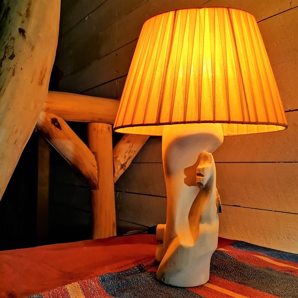 wooden table lamp hand carved in birch wood by witaberget in sweden