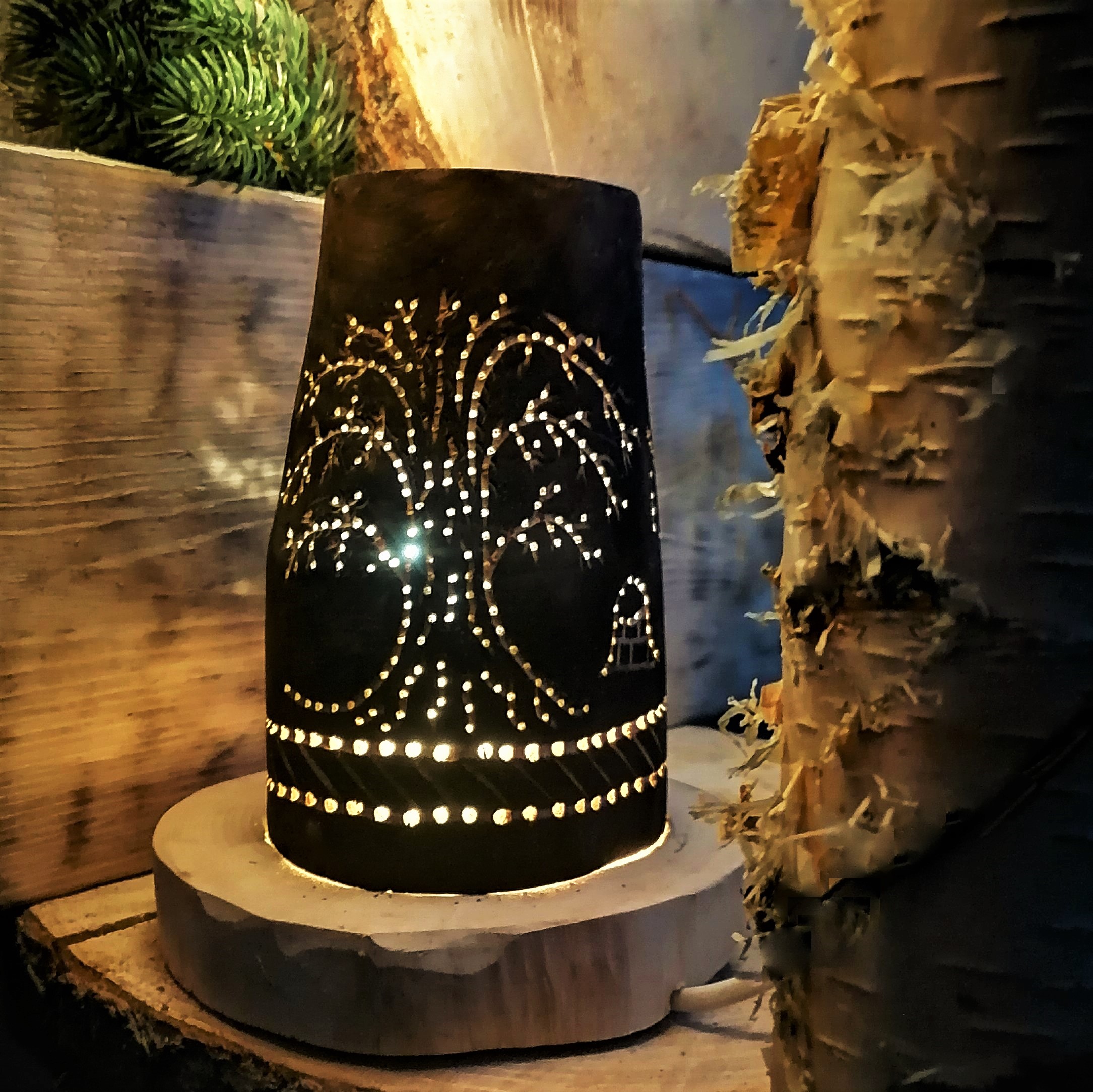 wooden table lamp hand carved in birch by witaberget