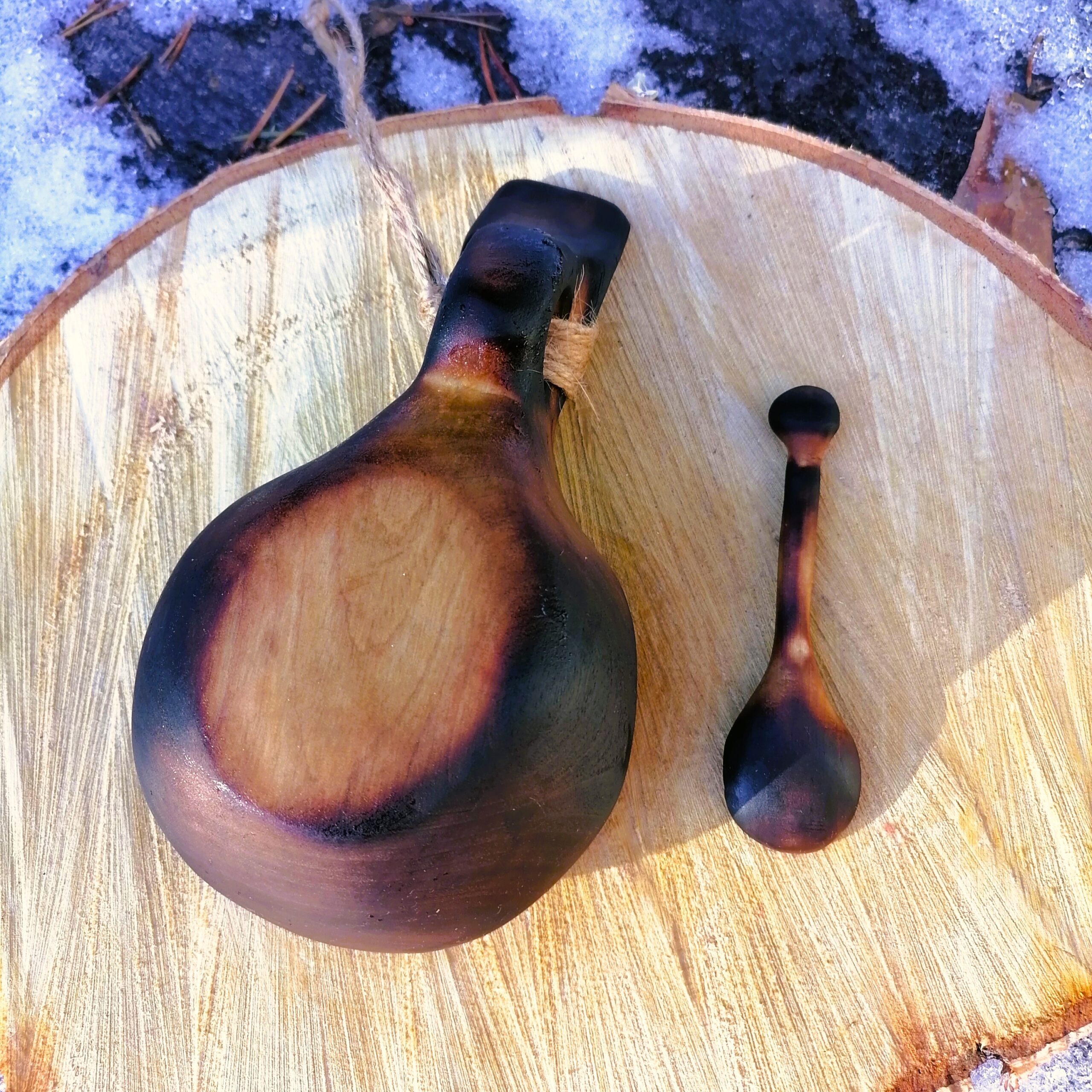 kuksa cup & wooden spoon kåsa handmade camping mug