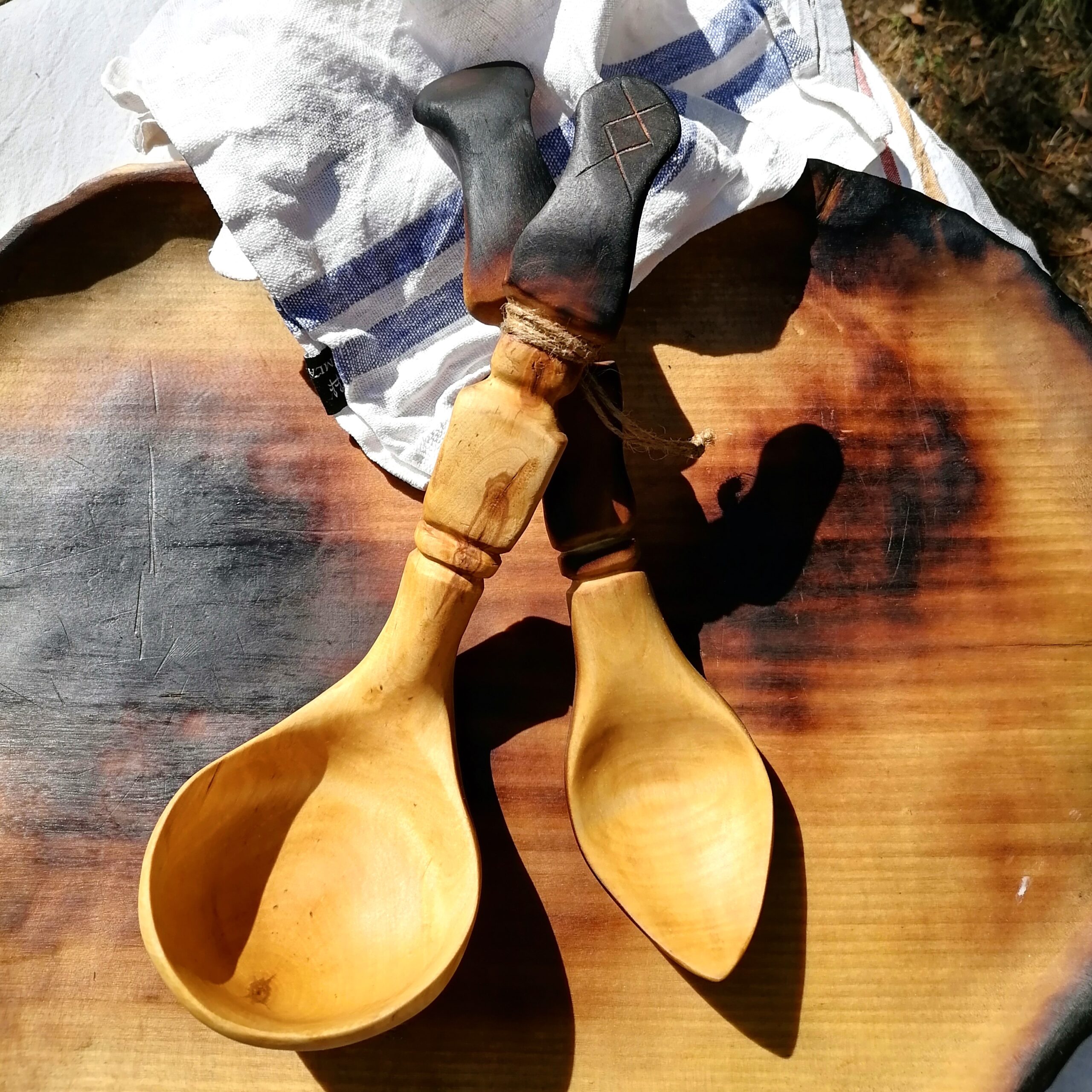 Wooden spoon set with soup ladle and serving spoon hand carved in birch by witaberget