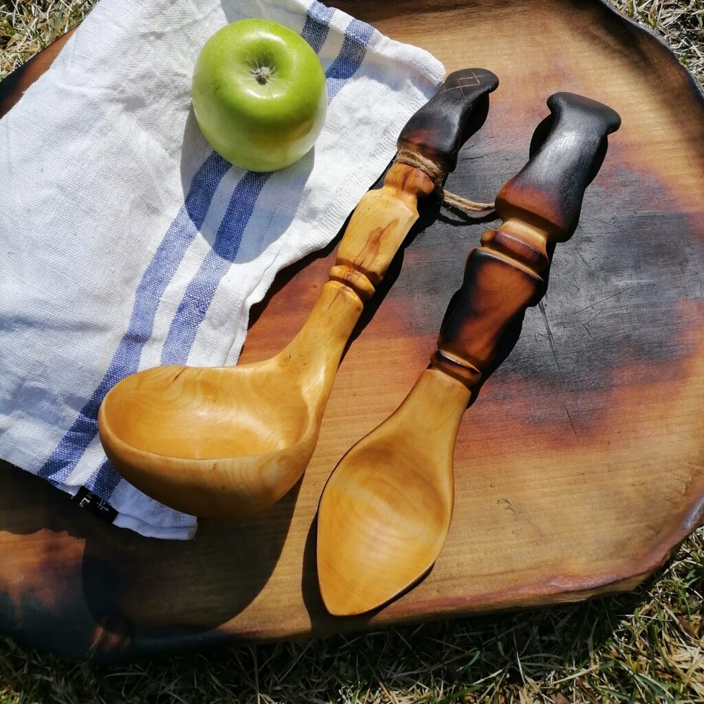 Wooden spoon set with soup ladle and serving spoon hand carved in birch by witaberget
