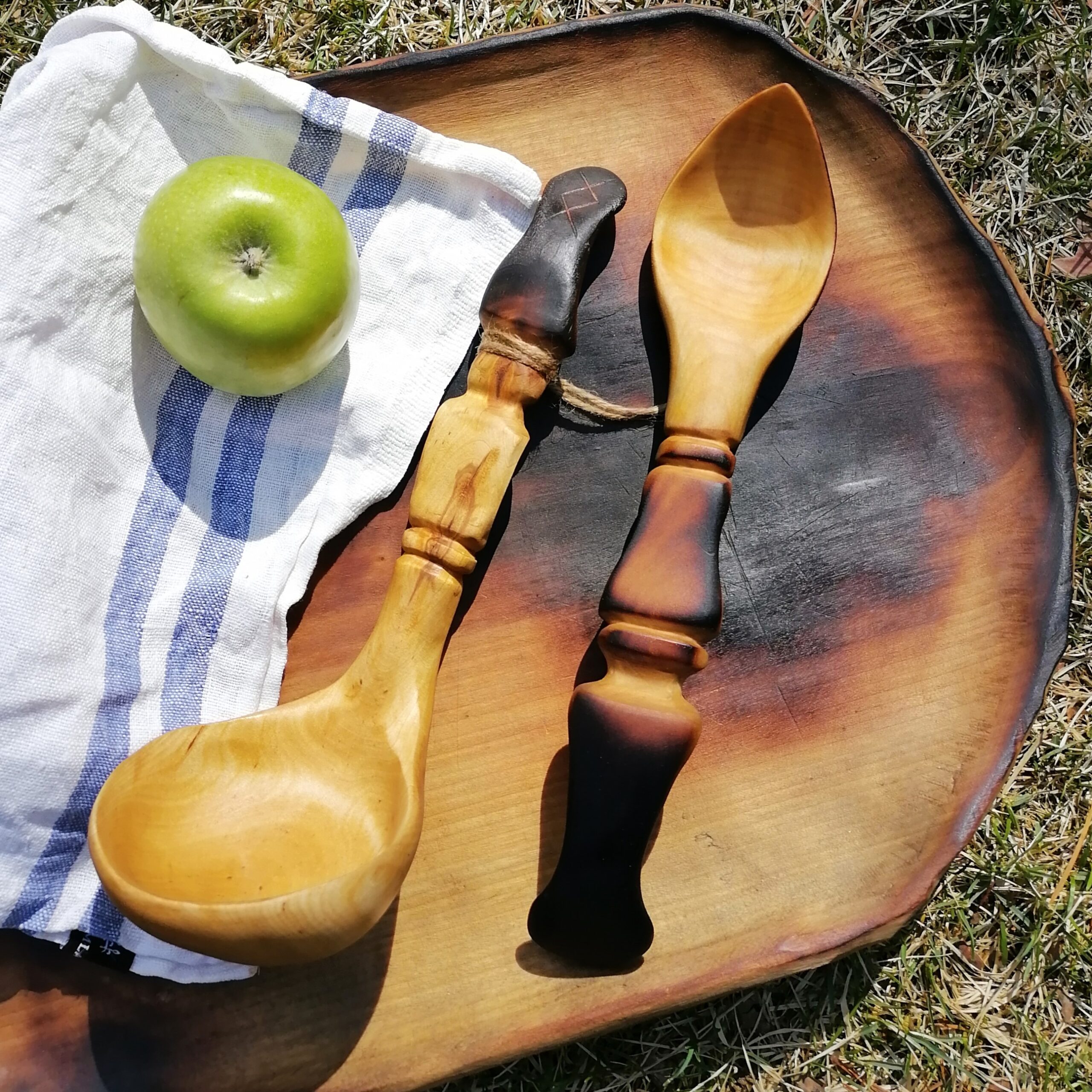 Wooden spoon set with soup ladle and serving spoon hand carved in birch by witaberget
