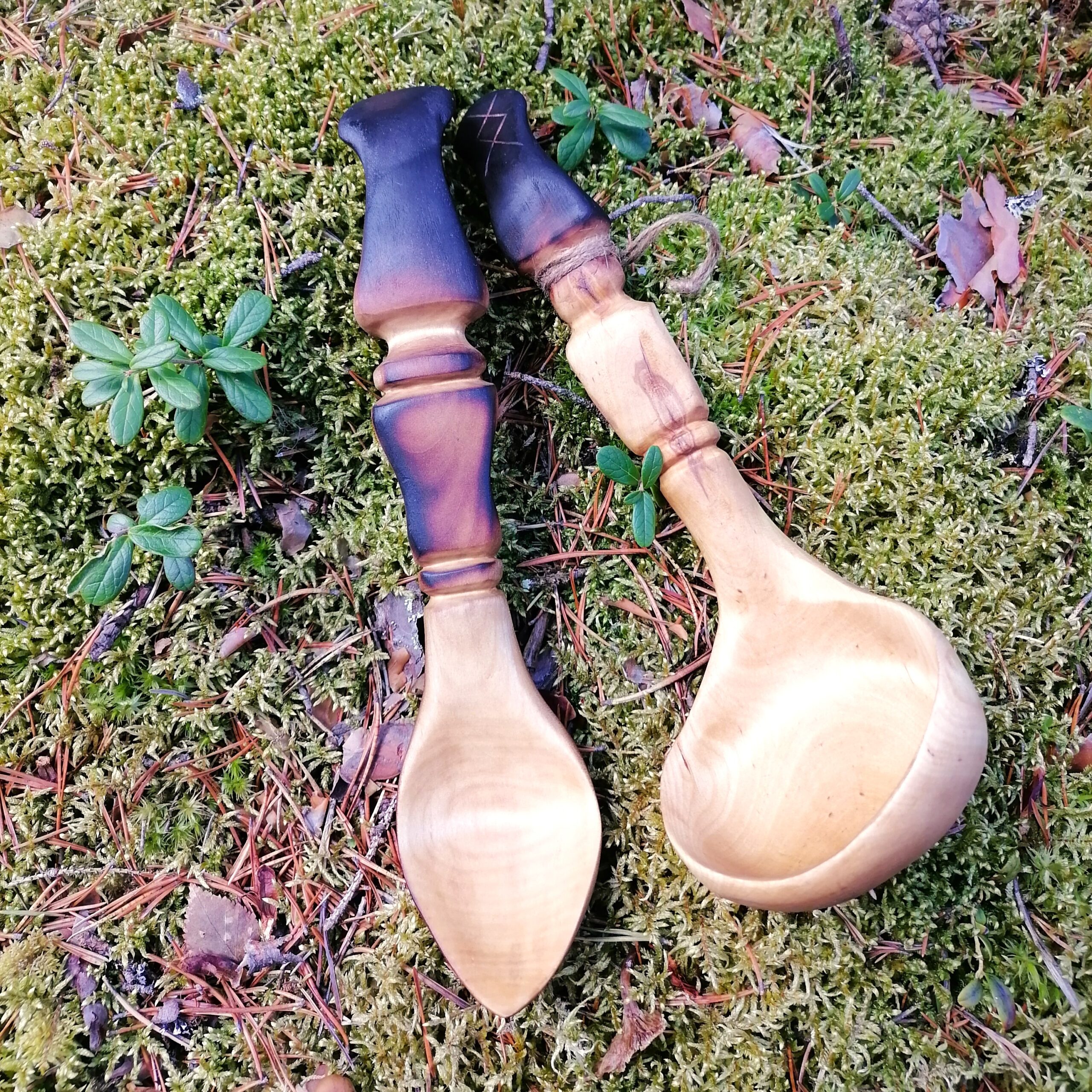 Wooden spoon set with soup ladle and serving spoon hand carved in birch by witaberget