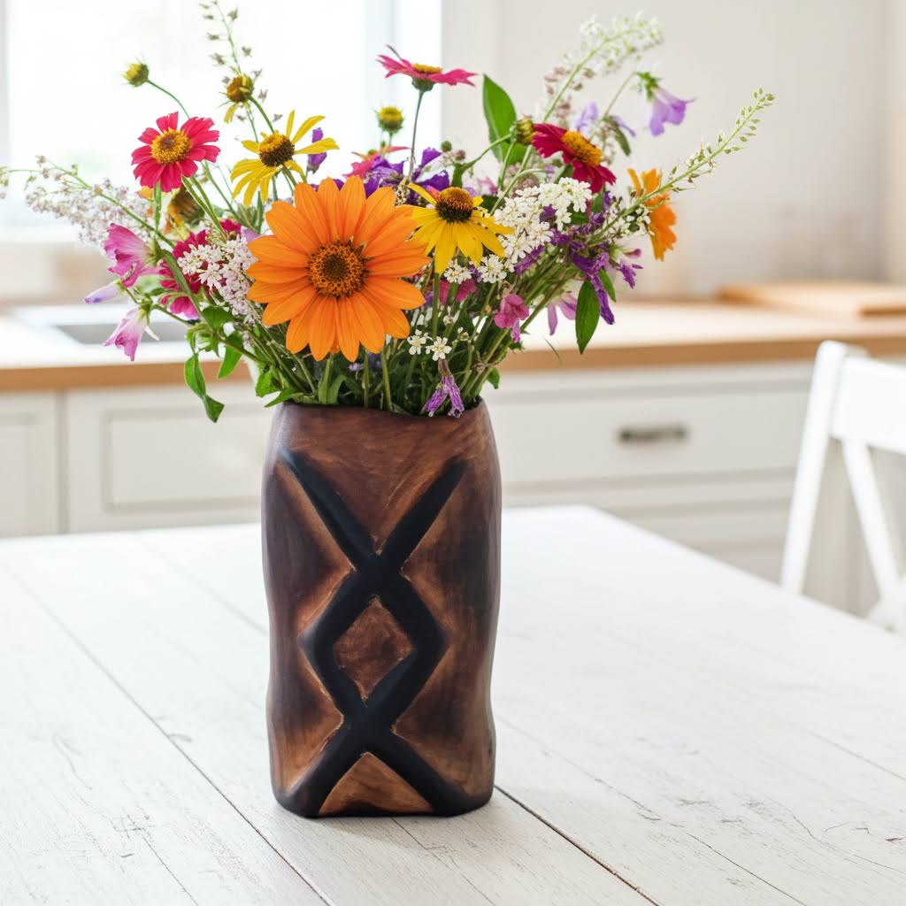 wooden vase with runes handmade in birch by witaberget