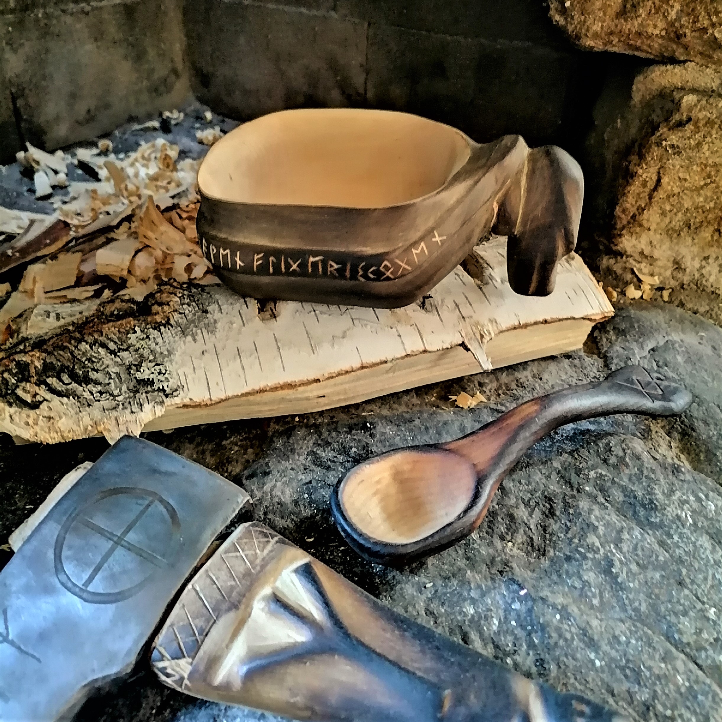 kuksa cup viking mug norse runes coffee wooden mug