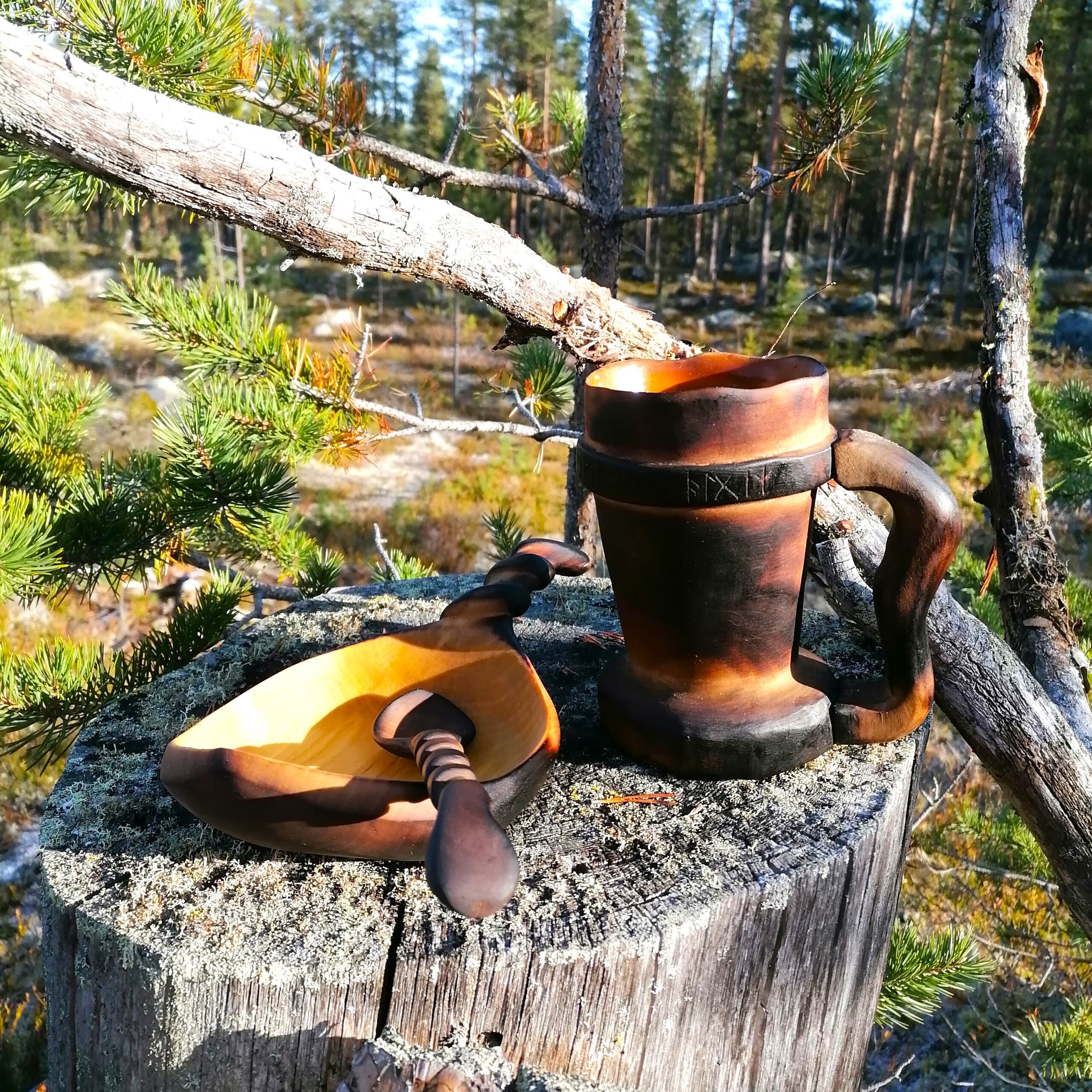 beer stein and kuksa in birch handmade by witaberget in sweden