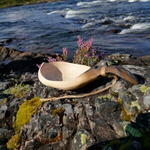kuksa cup and bushcraft tool hand carved in birch wood by witaberget in sweden