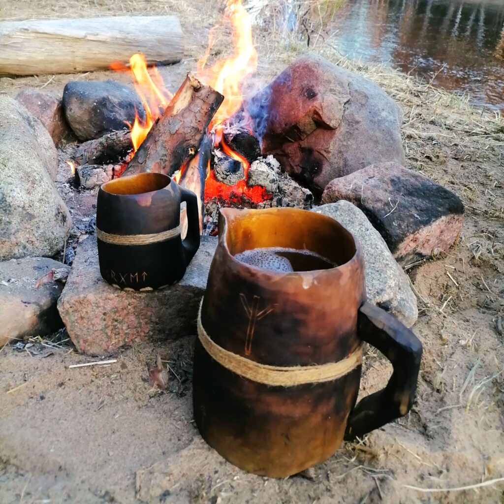 wooden pitcher and beer tangard mug hand carved by witaberget