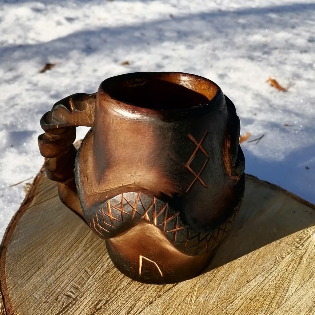 beer stein with nordic runes hand carved by witaberget in birch wood