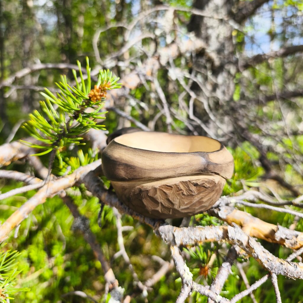 kuksa wooden cup hand carved in birch wood,