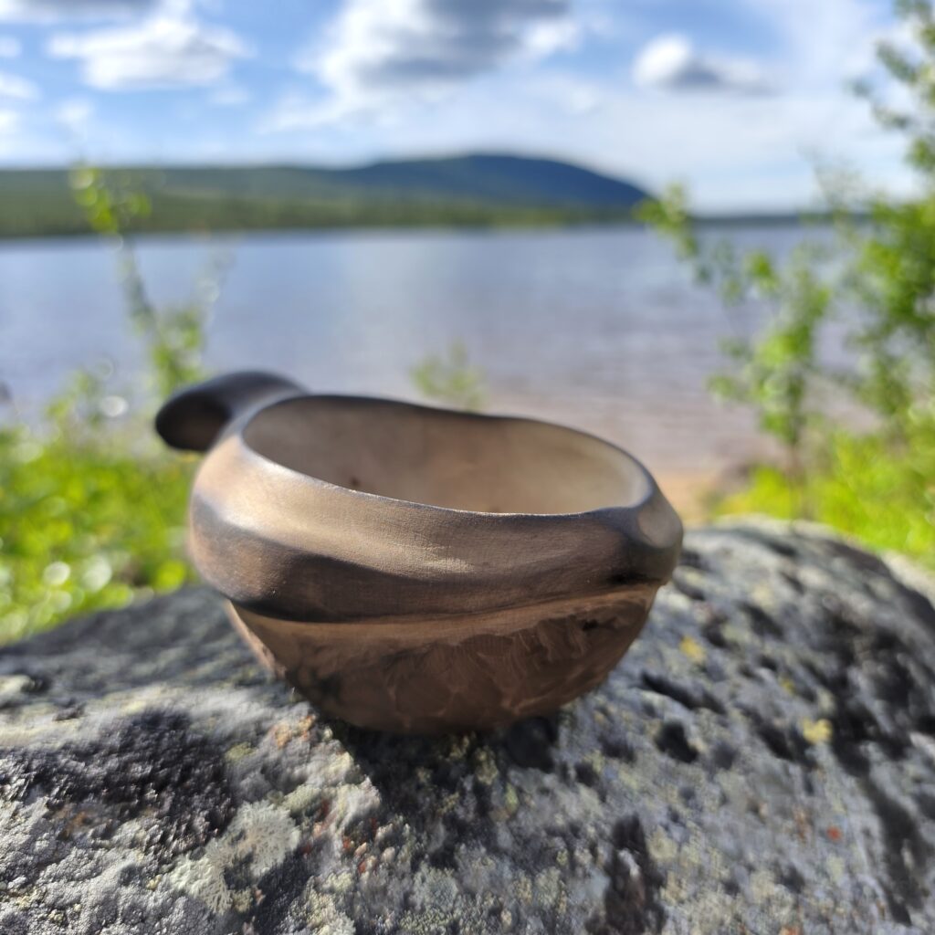 kuksa wooden cup hand carved in birch wood,