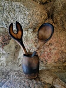 wooden salad servers in birch wood handmade