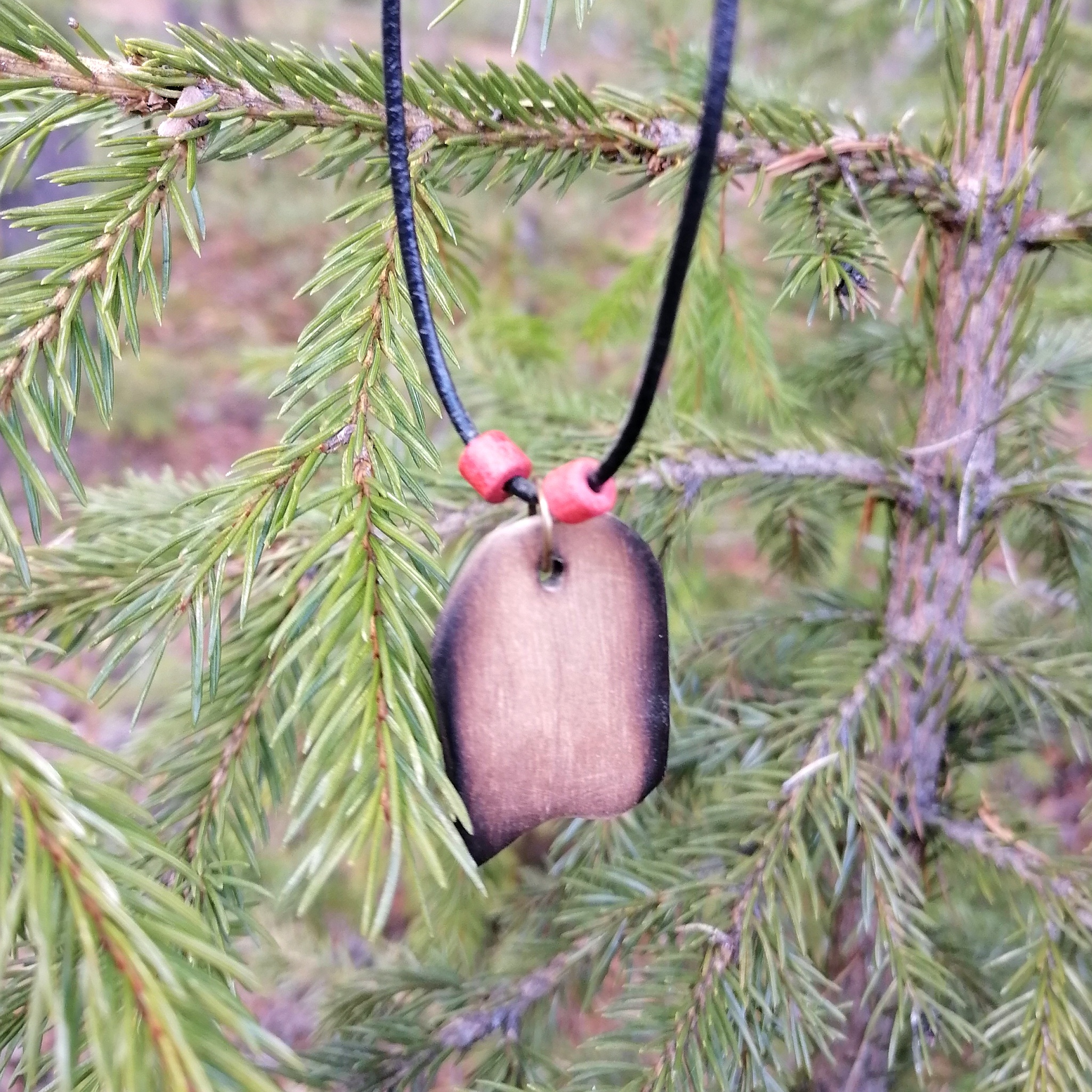 Handmade Birch Wood Necklace with Leather Cord
