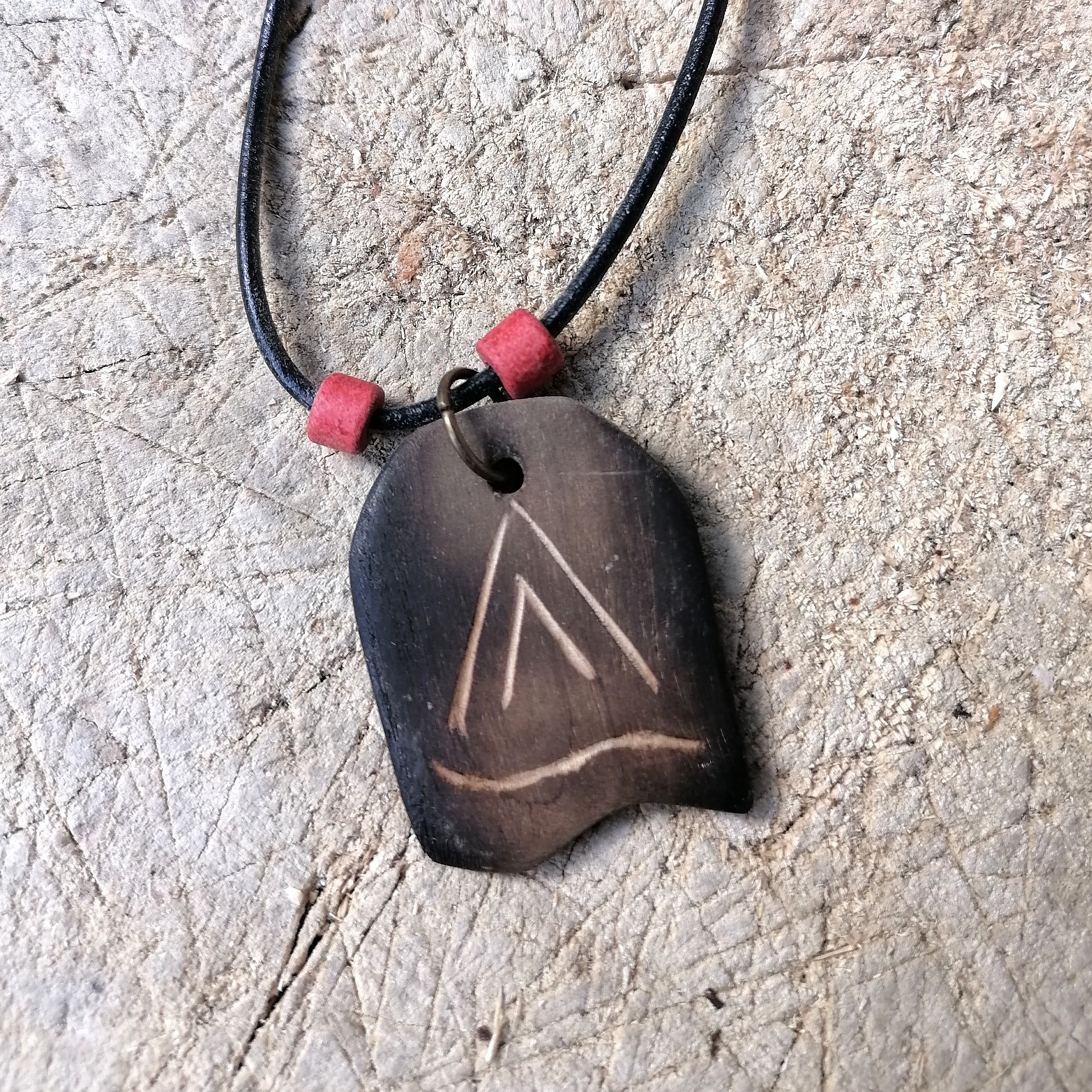 Handmade Birch Wood Necklace with Leather Cord