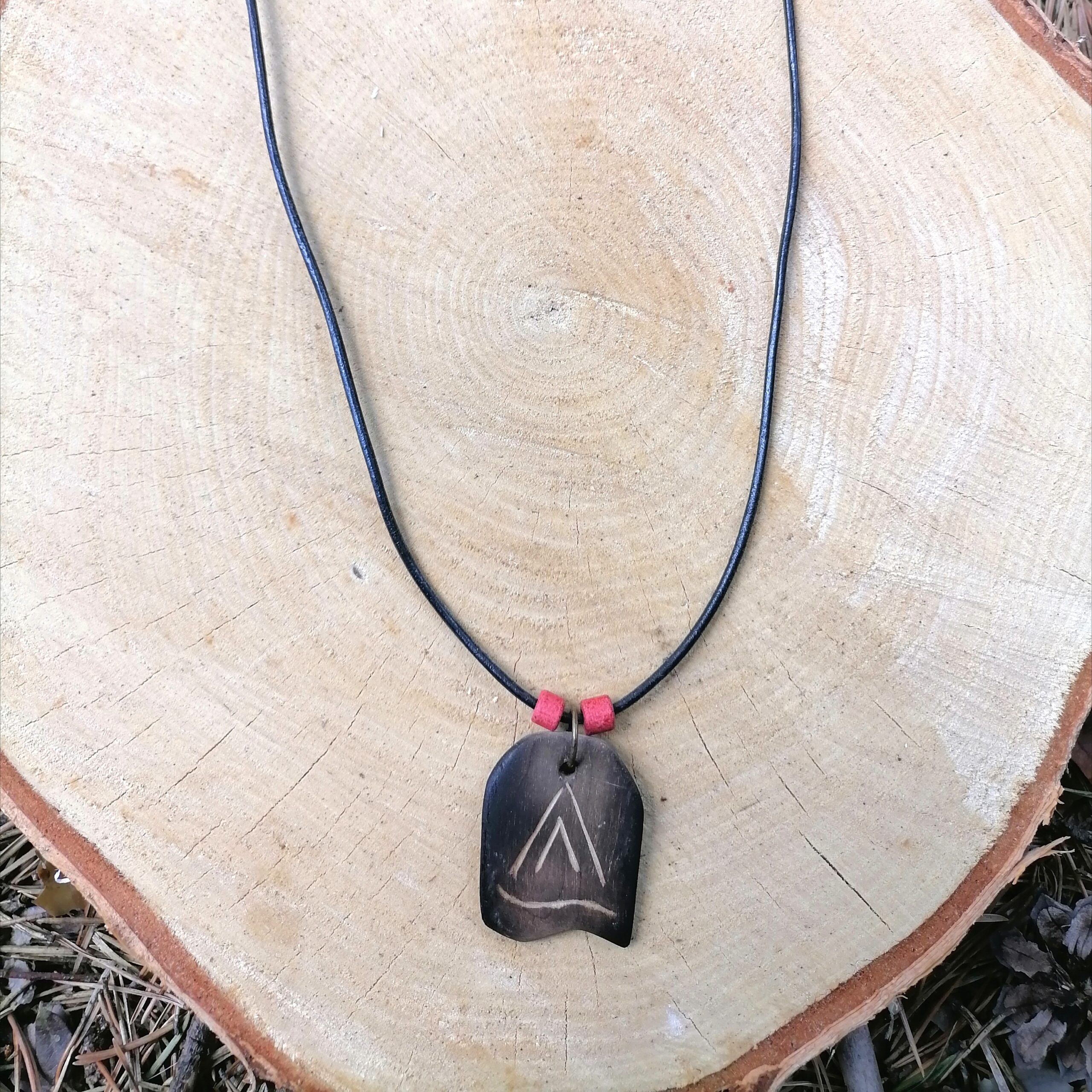 Handmade Birch Wood Necklace with Leather Cord
