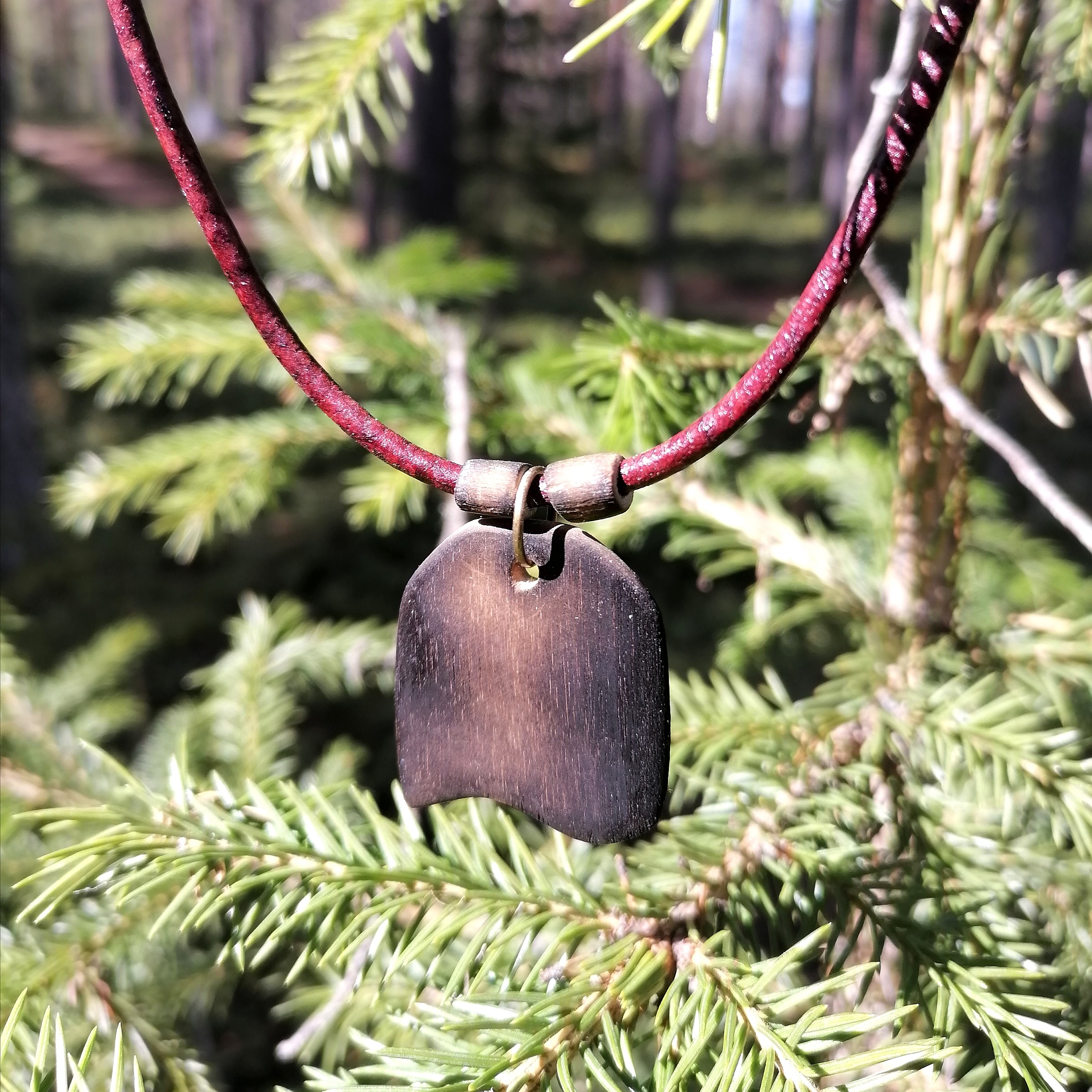 Handmade Birch Wood Necklace with Leather Cord Unisex Nature Jewelry