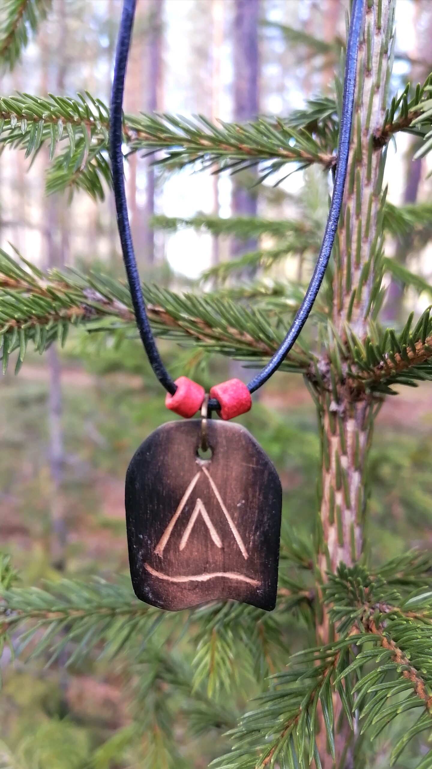Handmade Birch Wood Necklace with Leather Cord