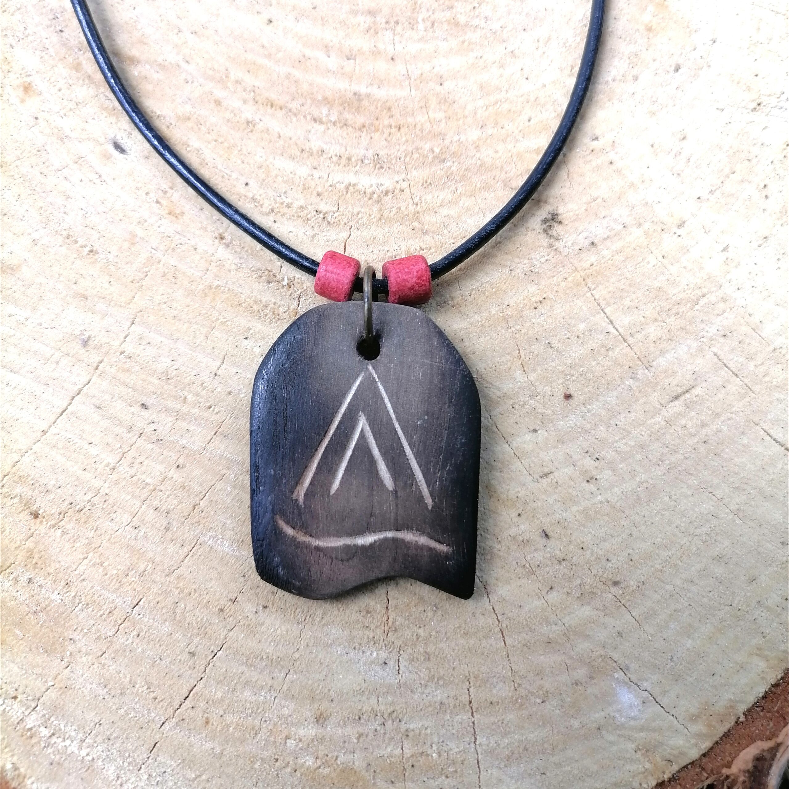 Handmade Birch Wood Necklace with Leather Cord