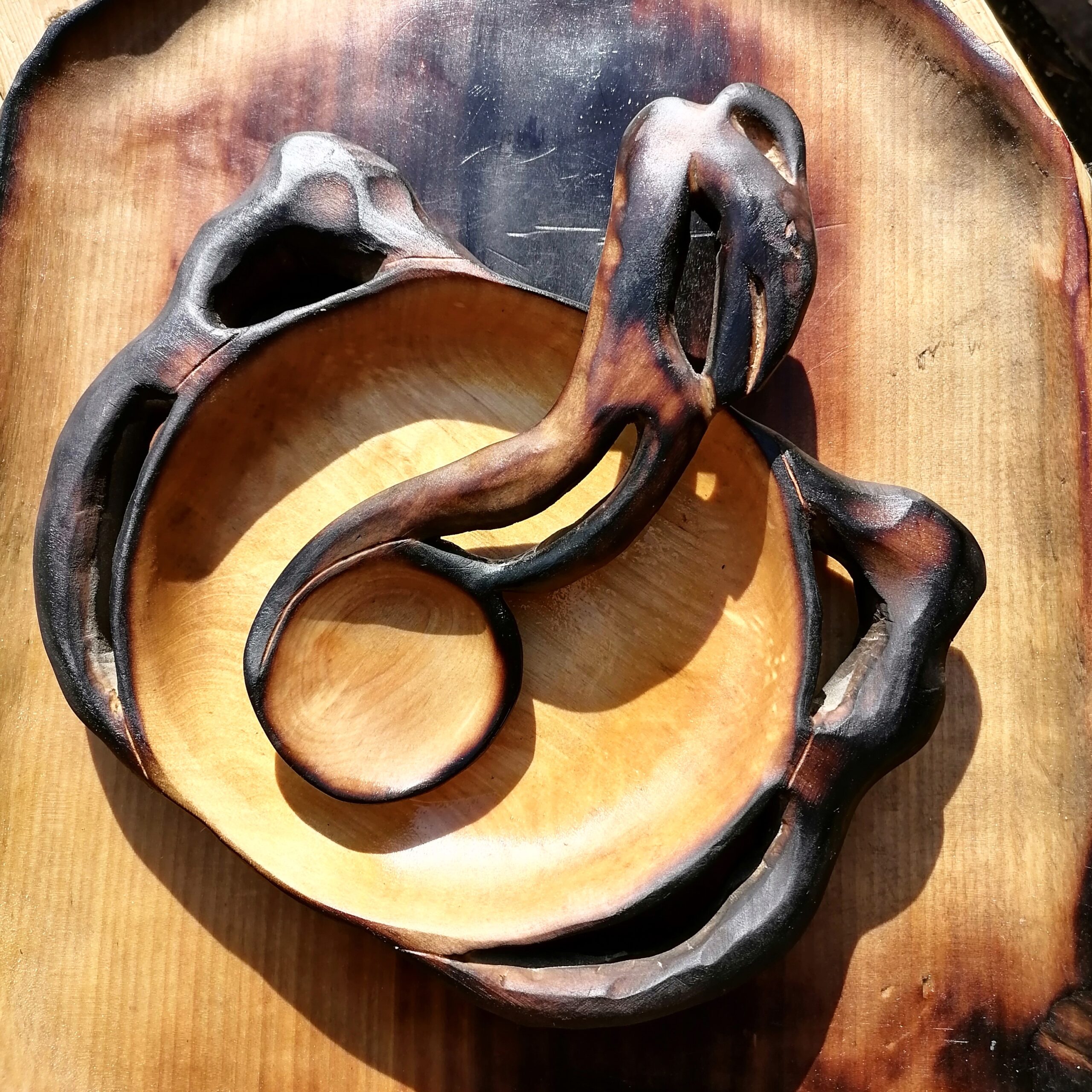 wooden dinner plate & wooden spoon set handmade in birch wood by Witaberget