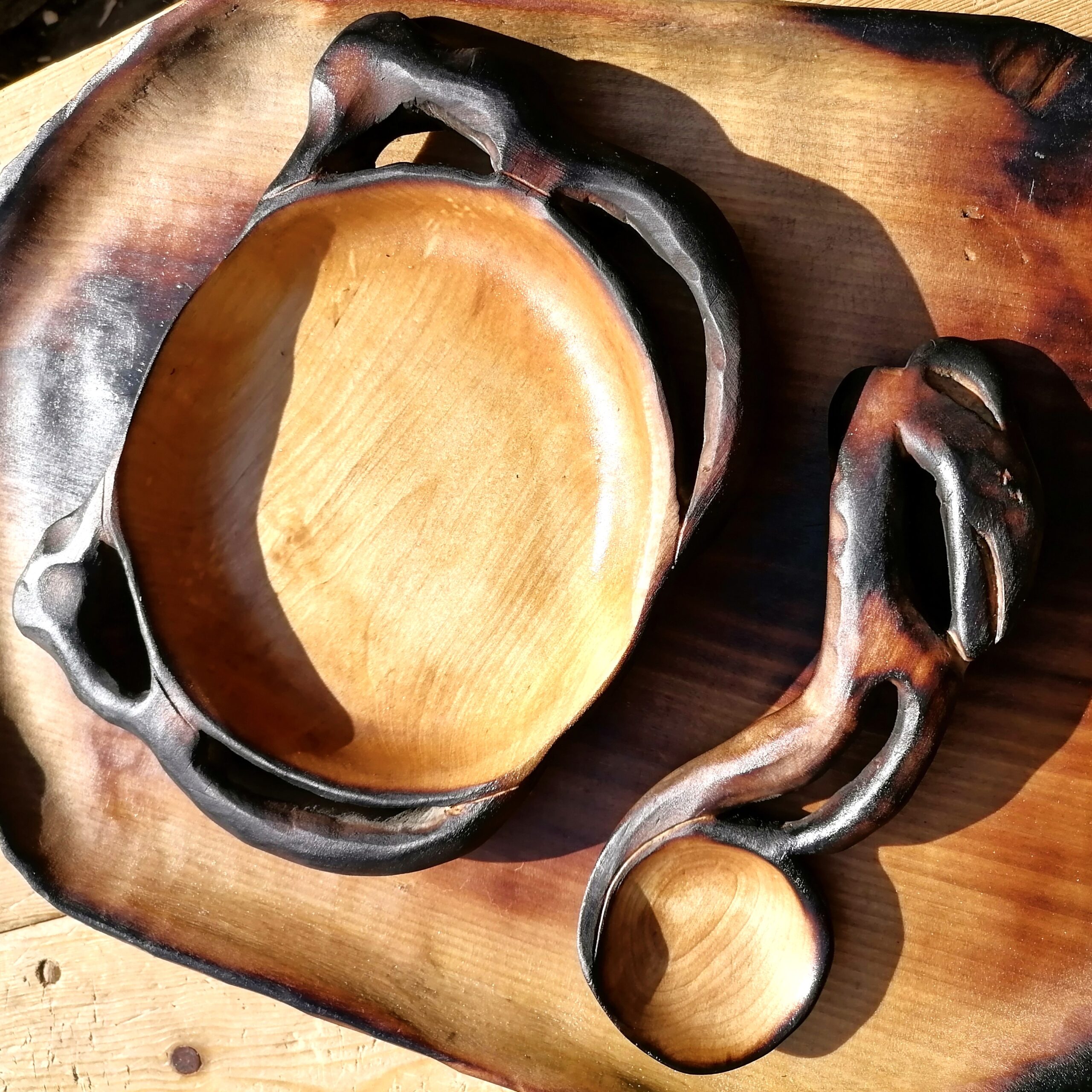 wooden dinner plate & wooden spoon set handmade in birch wood by Witaberget