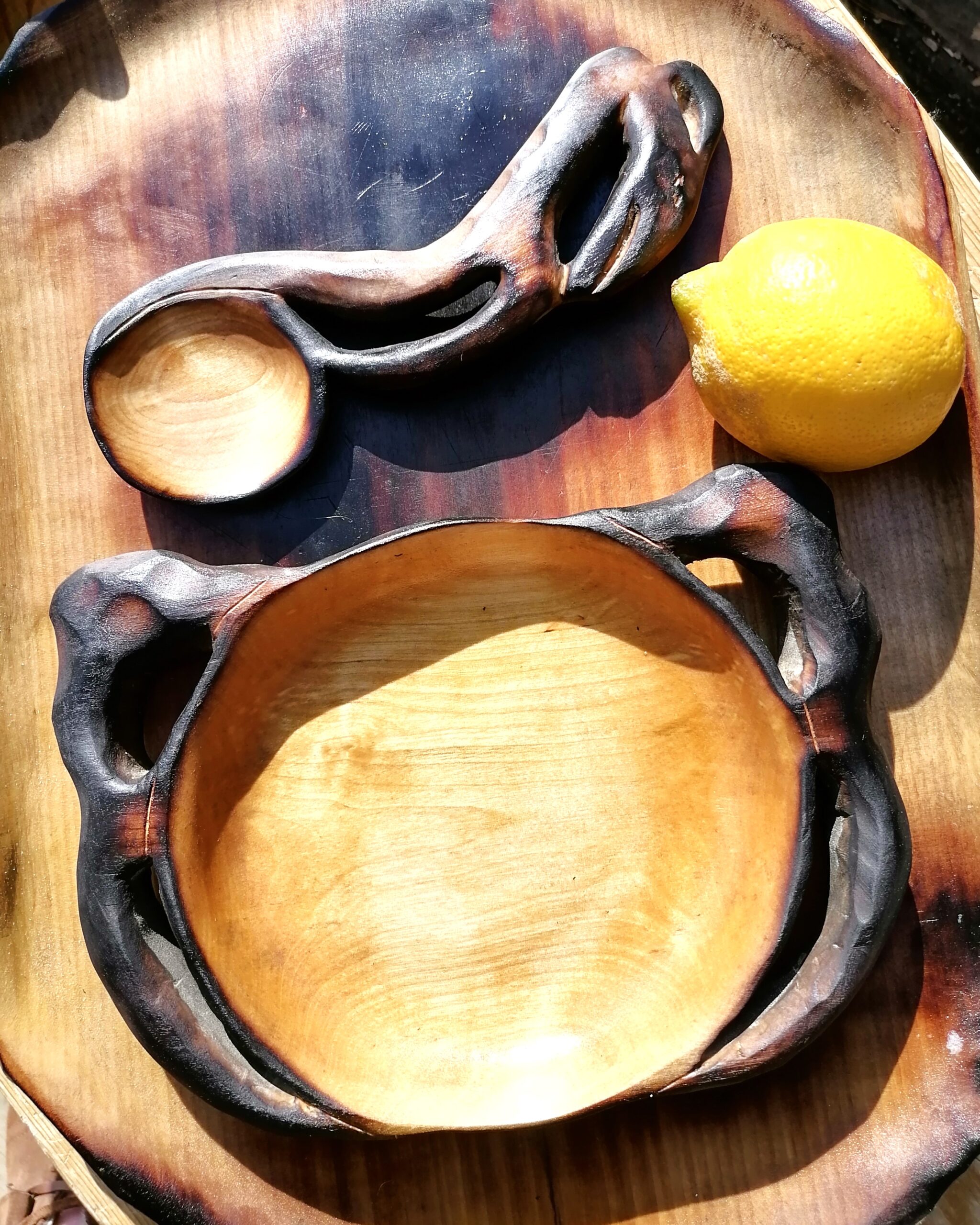 wooden dinner plate & wooden spoon set handmade in birch wood by Witaberget