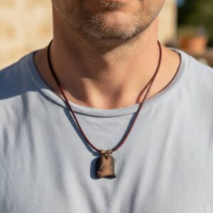 Pendant Necklace | Handmade Birch Wood Necklace with Leather Cord | Unisex Nature Jewelry