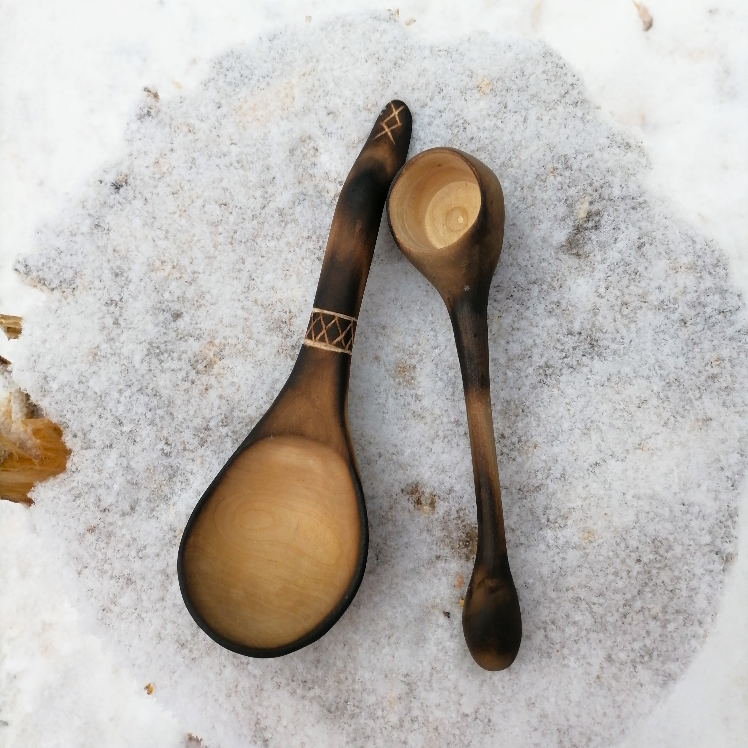 coffee scoop and wooden spoon set handmade in birch wood by witaberget in sweden