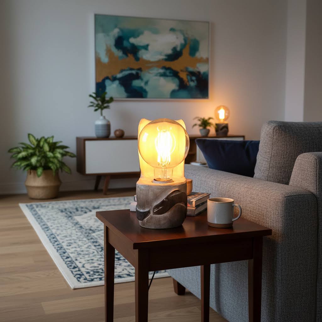 wooden table lamp in birch wood handmade by witaberget