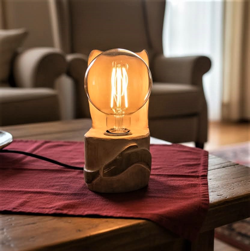 wooden table lamp in birch wood handmade by witaberget