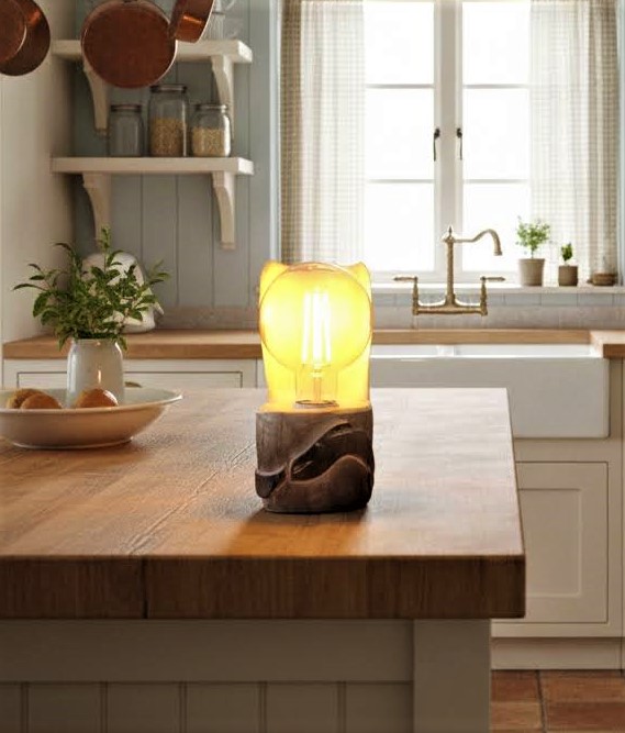 wooden table lamp in birch wood handmade by witaberget