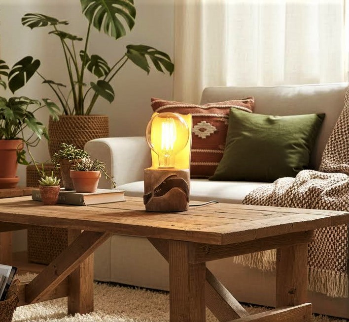 wooden table lamp in birch wood handmade by witaberget