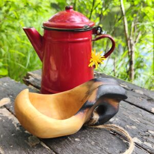Hand-carved birch wood Kuksa cup made in Northern Sweden with a rustic Scandinavian design.