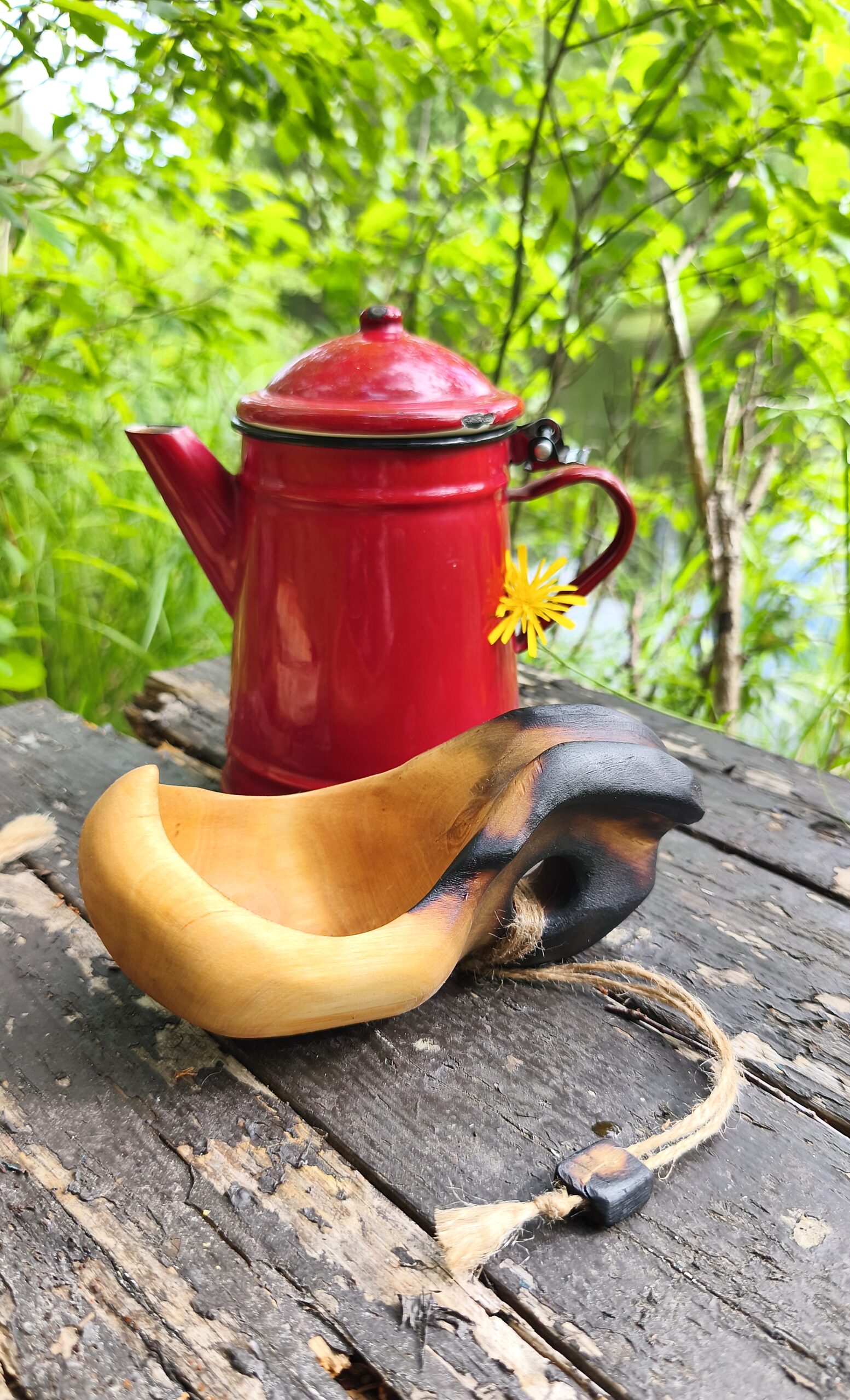 Hand-carved birch wood Kuksa cup made in Northern Sweden with a rustic Scandinavian design.